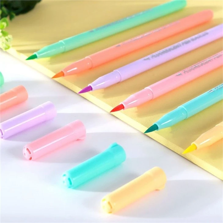 6 Colors Soft Brush Fluorescence Pen Set Art Color Highlighter