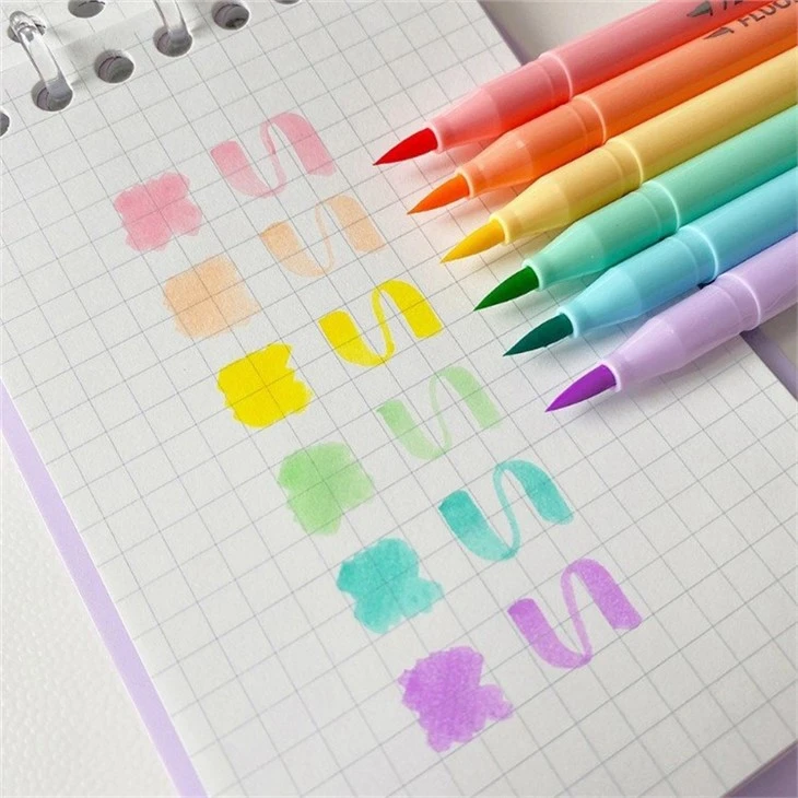 6 Colors Soft Brush Fluorescence Pen Set Art Color Highlighter