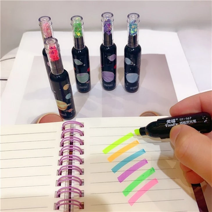 6pcs Cute Planet Wine Bottle Mini Highlighter